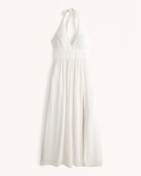 Women's Plunge Halter Maxi Dress | Women's New Arrivals | Abercrombie.com | Abercrombie & Fitch (US)