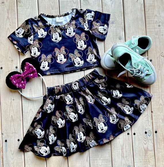 Minnie Mouse 2 Pc Twirl Skirt Set Cheetah Print Animal Kingdom - Etsy | Etsy (US)