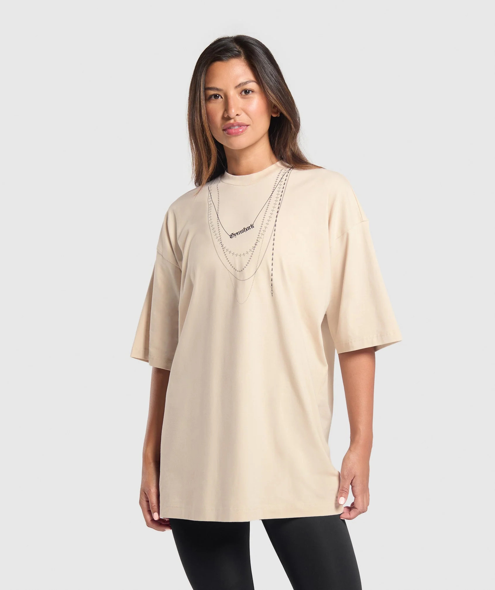 Gymshark Elevate Chain Oversized T-Shirt - Cream Beige | Gymshark US