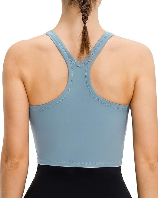 Lavento Women's Racerback Sports Bra Yoga Crop Top with Built in Bra | Amazon (US)