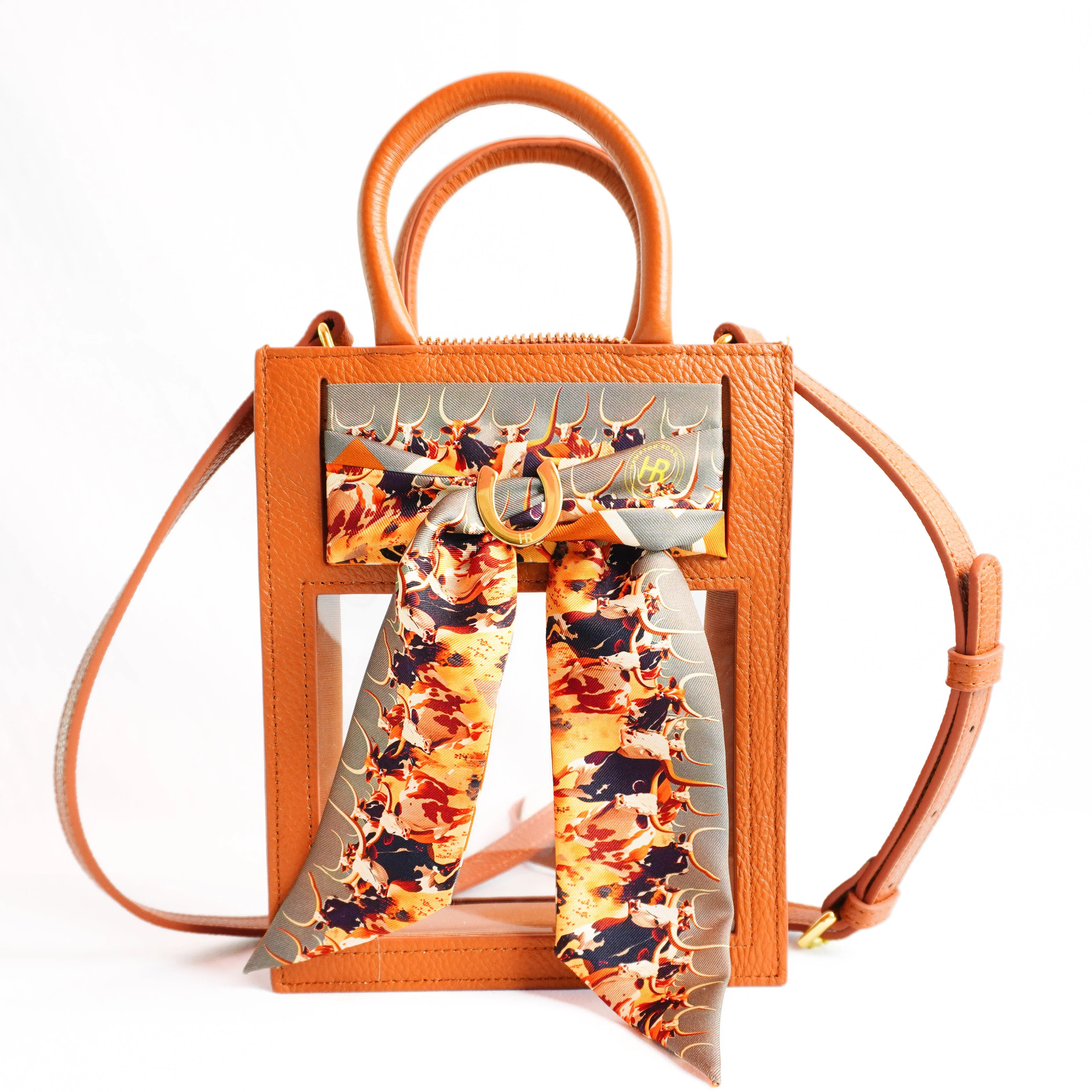 Stadium Approved Leather Top Handle Purse with Silk Twill Skinny Scarf Texas Longhorns | Hampton Road Designs, LLC