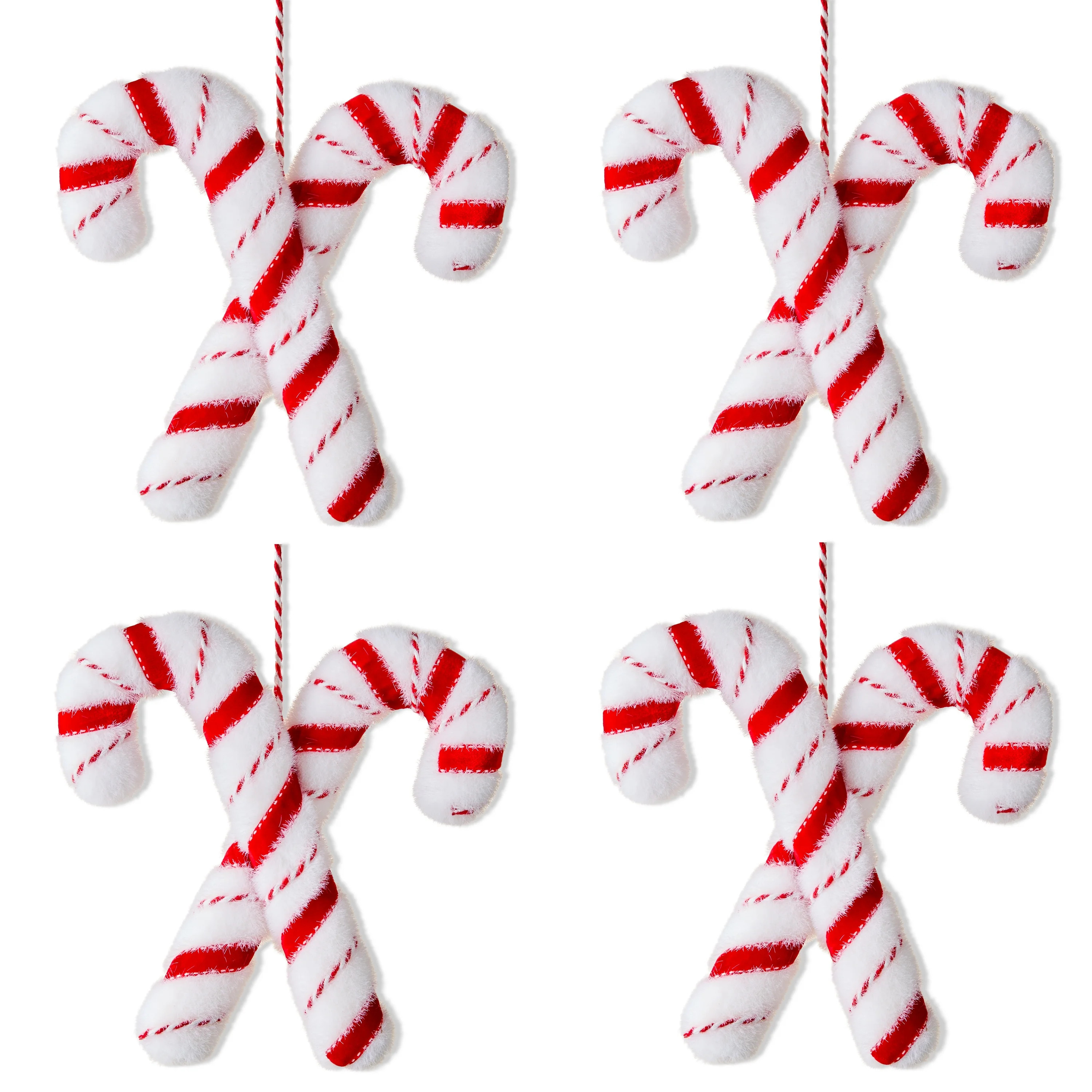Red and White Candy Cane Christmas Ornaments, 4 Count, by Holiday Time | Walmart (US)