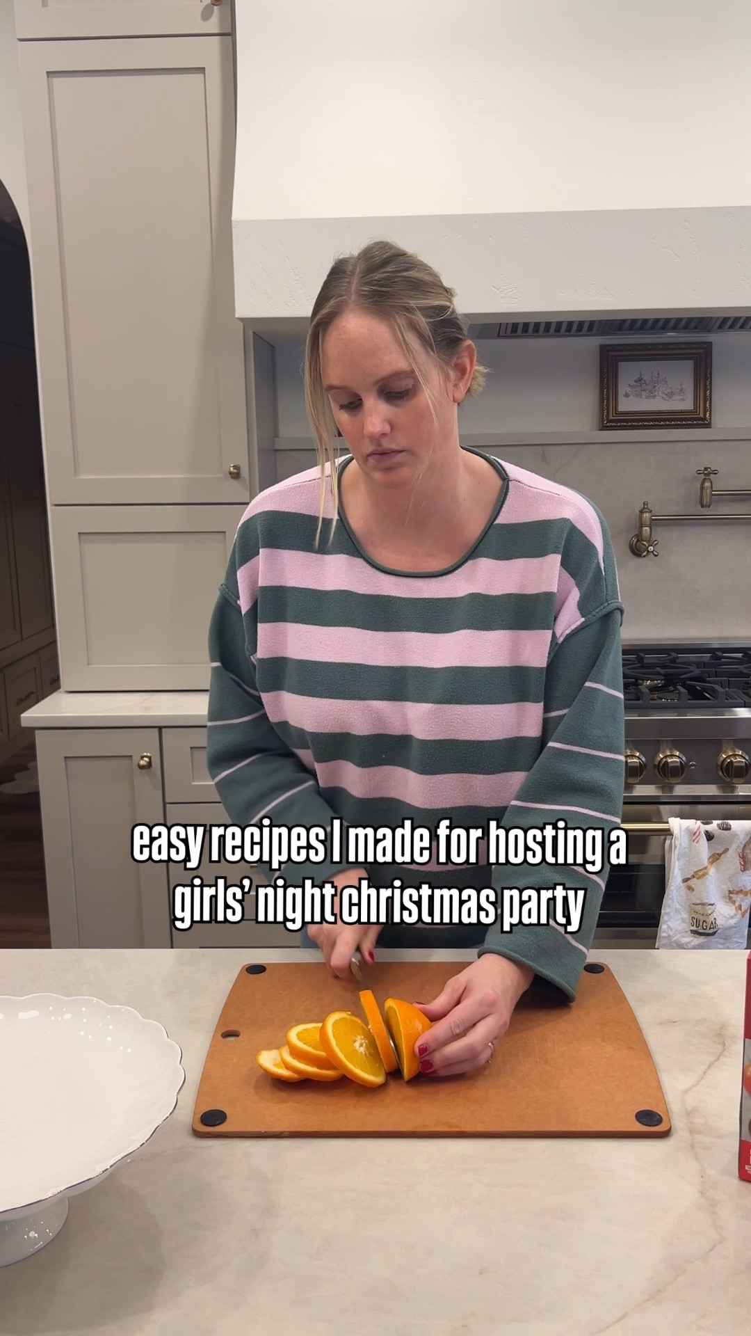 Holiday Sangria:

1 orange sliced
1/2 cup cranberries
2 cups cranberry juice
1/4 cup maple syrup
1/3 cup bourbon
1 bottle red blend wine (I like @josh brand)
3 cinnamon sticks
1 sprig rosemary

Mix the ingredients above into a pitcher and chill in fridge 2-3 prior to serving.

Hummus/Arrugula Wreath App:

1 large container hummus
Fresh arugula 
Crumbled feta cheese
Balsamic glaze
Pita bread or naan dippers

Place bowl in middle of serving board and spread hummus around bowl. Sprinkle arugula on top, crumbled feta and top with balsamic glaze. Remove the bowl and add pita to middle of hummus wreath.

Pigs in a Blanket:

Crescent rolls (1 can)
Mini cocktail weiners
1 egg
Everything bagel seasoning
Ketchup/mustard etc
Rosemary (if you want to serve it on a rosemary wreath)

Cut crescent roll triangles into thirds and wrap around cocktail Weiner. Place onto greased baking sheet. Top with egg wash and everything bagel seasoning. Bake at 375 for 20-22 mins or until golden on top. Serve with your fave dips!

Hot Honey Boursin Pistachio dip:

2 Boursin cheese rounds (I use garlic and herb)
Shelled pistachios (I use unsalted)
Hot Honey

Spread Boursin cheese on platter, add chopped pistachios and drizzle with hot honey. Serve with crackers or bread. I serve it cold.

Bruschetta:
1 container marinated mozzarella balls
1 container fresh bruschetta 
1 loaf French bread sliced 
Balsamic drizzle 

Slice French bread and place on a baking sheet with parchment paper. Add olive oil to tops of bread from marinated mozzarella. Add fresh bruschetta. Cut mozzarella balls into halves and place each half on top of bruschetta mix. Add herbs at bottom of marinated mozzarella to tops of bread. Drizzle with balsamic. Bake at 425 for about 10 minutes until melted and crispy. Serve warm. 
