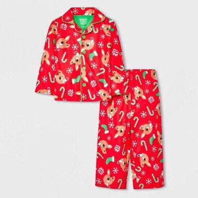 Toddler Rudolph the Red-Nosed Reindeer Christmas Coat Pajama Set - Red | Target