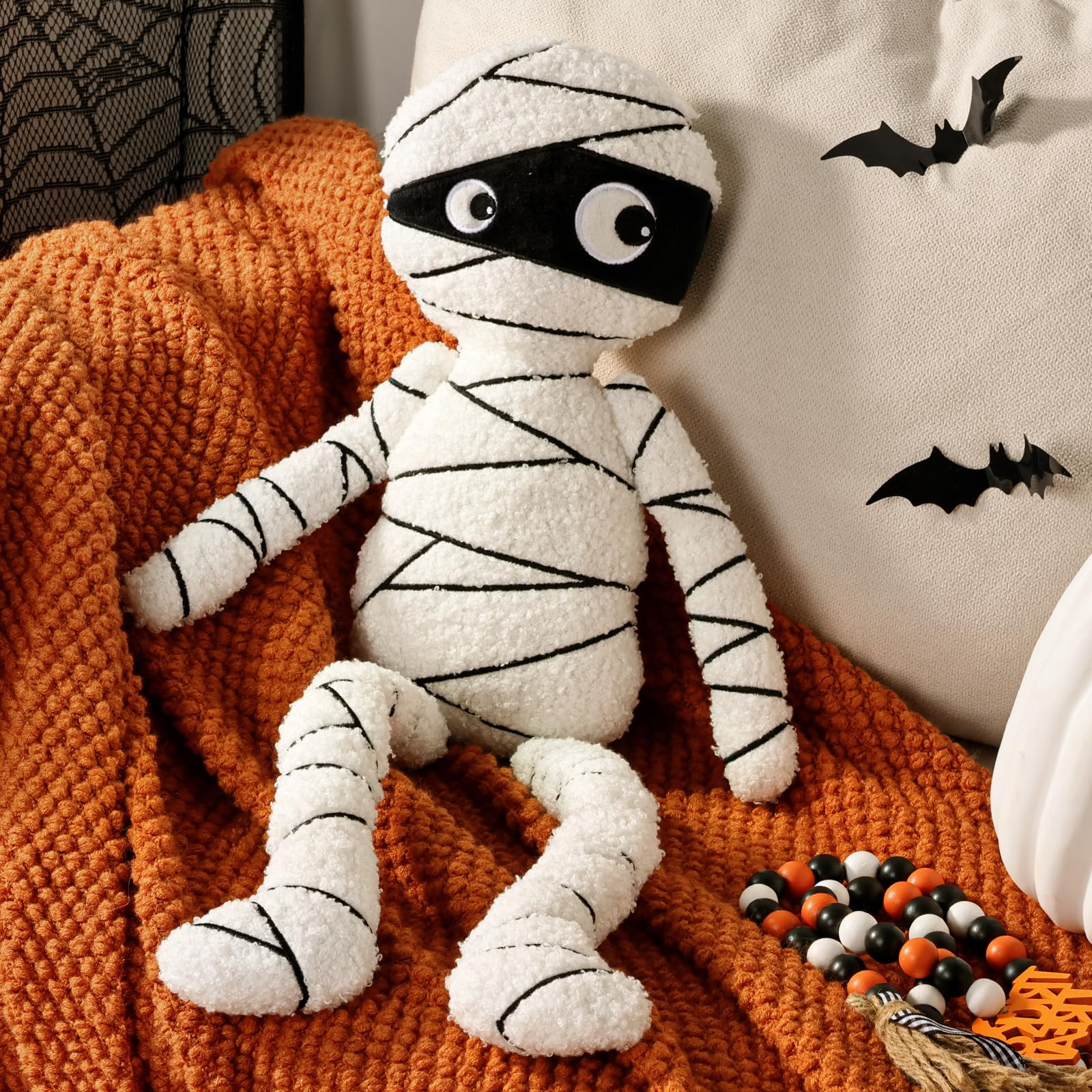 Halloween Decor Throw Pillows: Cute White Teddy Fleece Mummy Throw Pillows, Fun Soft Sherpa Plush... | Amazon (US)