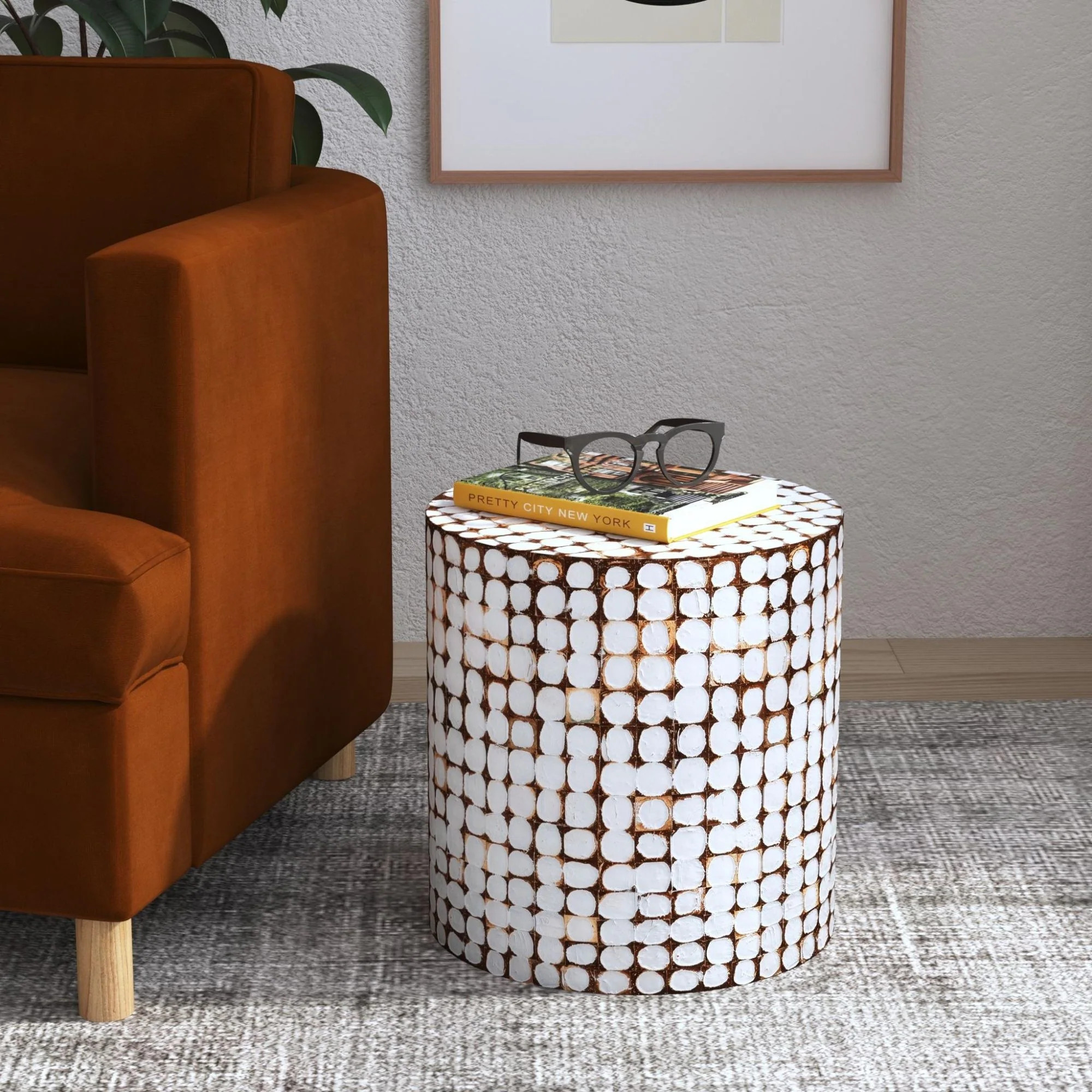 Round Coconut Shell Mosaic Accent Table by East at Main - Overstock - 14076083 | Overstock