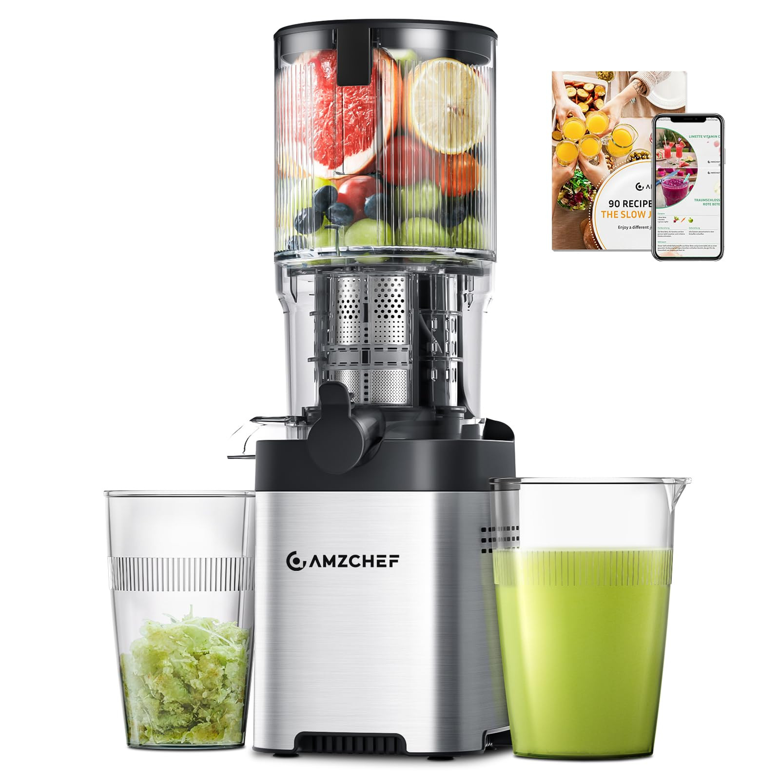 Cold press Juicer Machines with 5.2" Extra Self-Feeding for Whole Vegetable & Fruit, Juice Extrac... | Amazon (US)