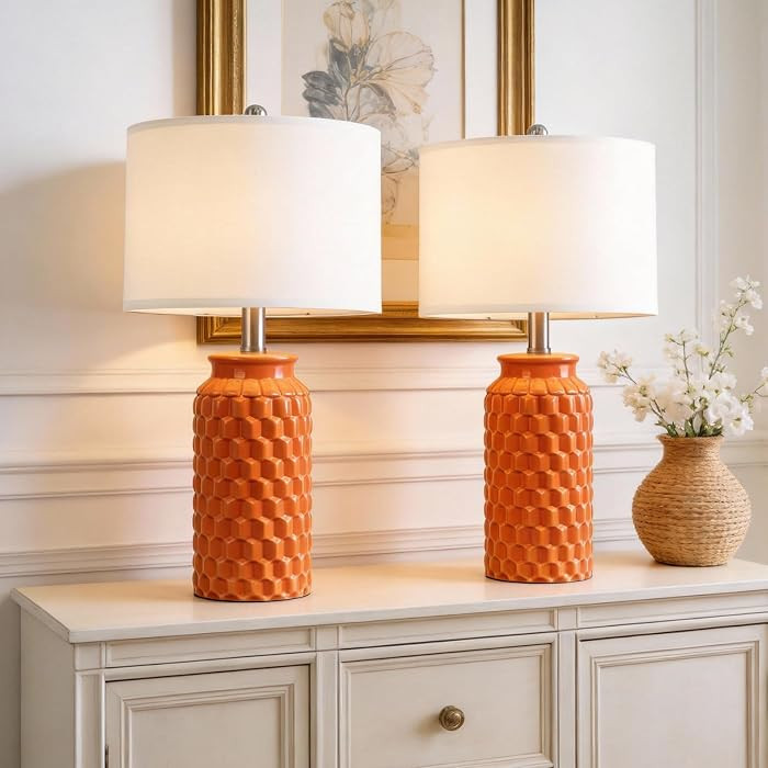 USumkky 20.5" Ceramic Table Lamps Set of 2, Modern Farmhouse Boho Bedside Lamps for Bedroom, Nigh... | Amazon (US)