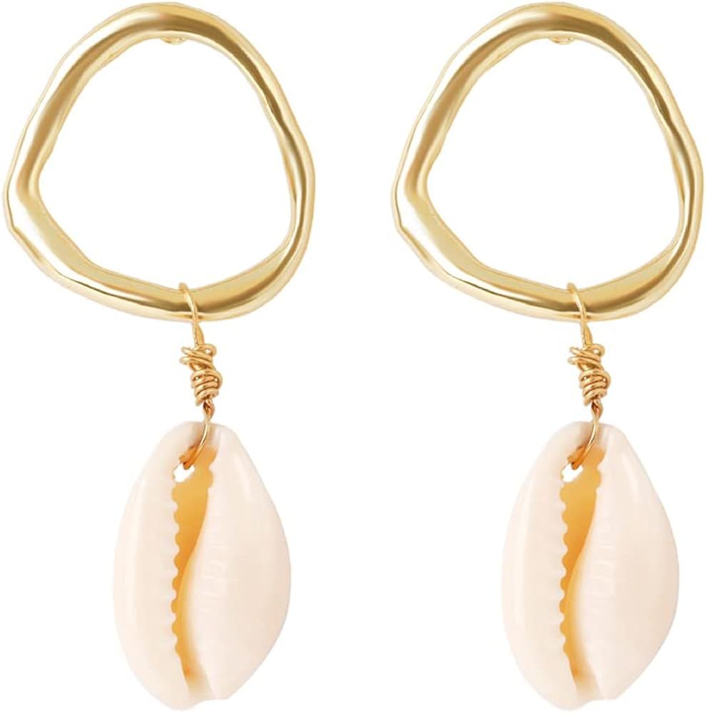 AMOR SPES Natural Sea Shell Gold Pearl Drop Earrings Dangle Earrings for Women Girls Beach Jewelr... | Amazon (UK)