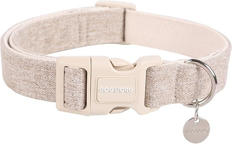 DOGWONG Cotton Hemp Dog Collar, Heavy-Duty Khaki Dog Collar Adjustable Soft Natural Fabric Pet Cu... | Amazon (US)