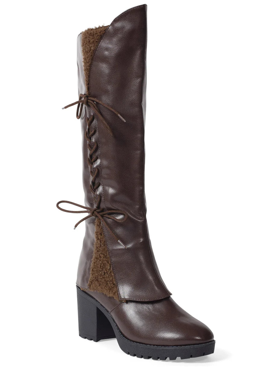 Sherpa lace-up calf boots - Dark Brown | VENUS