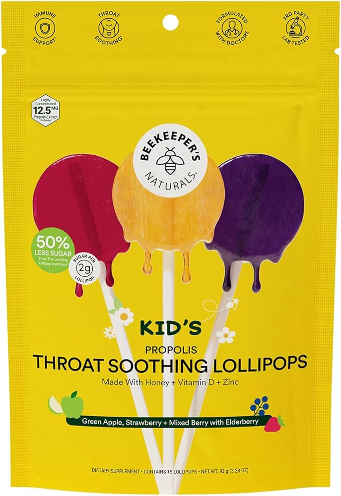 Kids' Throat Soothing Lollipops by Beekeeper's Naturals - Immune Support with Propolis, Vitamin D... | Amazon (US)