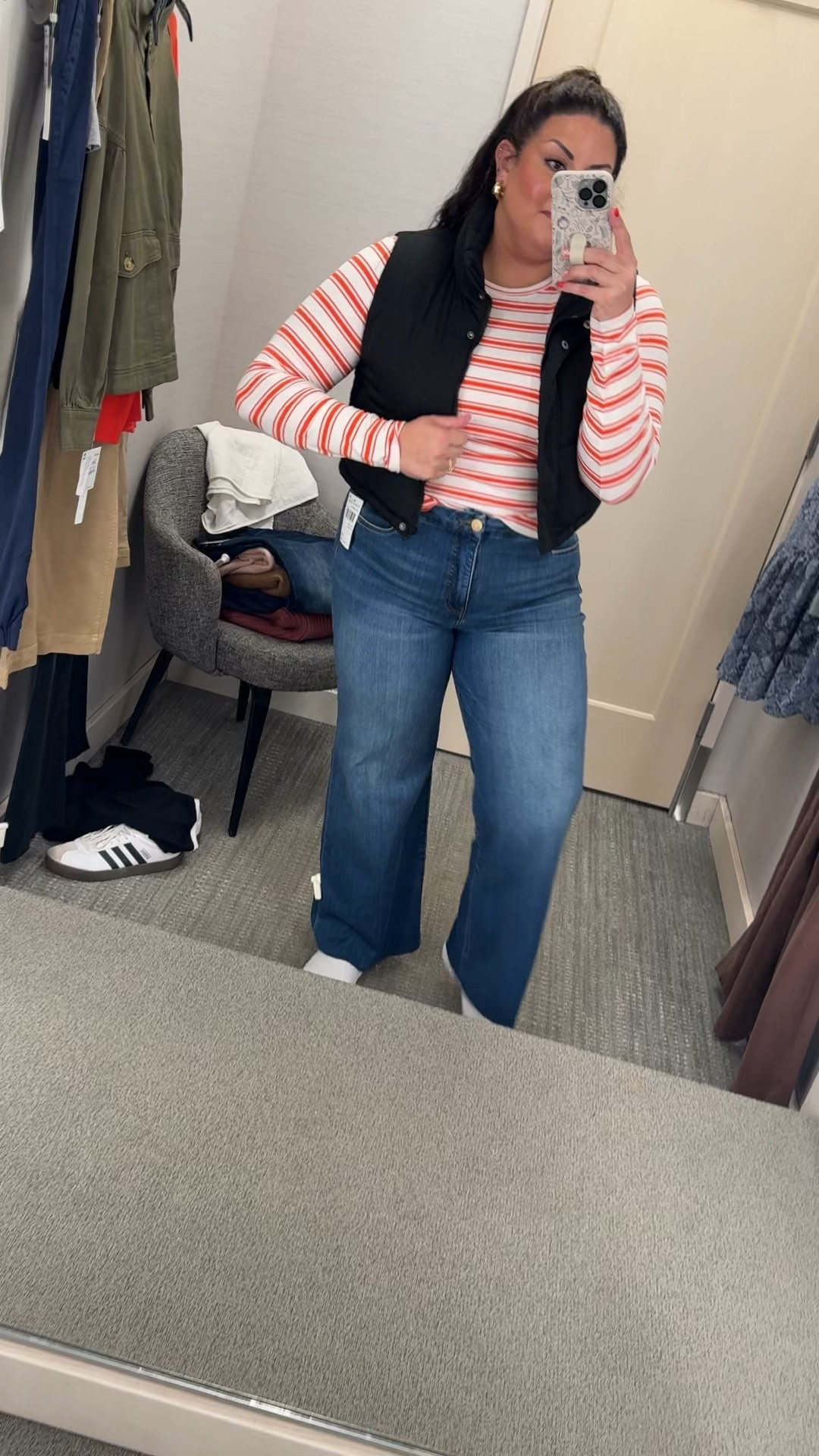 Size XL top//size XL vest//size 12 jeans (these jeans are super stretchy so I sized down 1!) 

#LTKMidsize #LTKSaleAlert #LTKxNSale