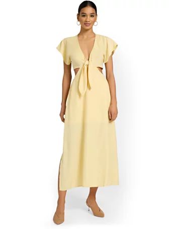 Front-Knot Satin Midi Dress - Lena - New York & Company | New York & Company
