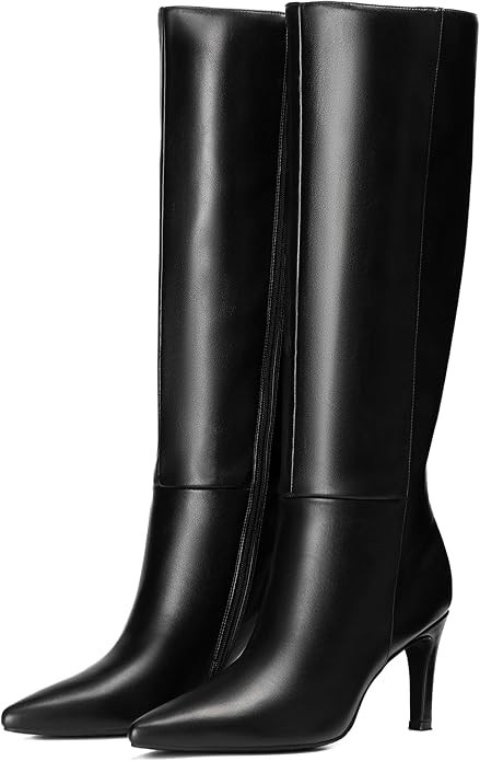 Knee High Boots Women Pointed Toe Stiletto Tall Zipper Dress Boots | Amazon (US)