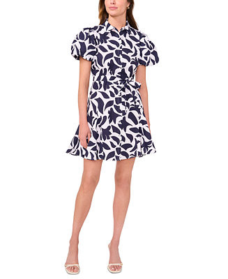 MSK Women's Cotton Printed Puff-Sleeve Shirtdress - Macy's | Macy's