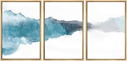 SIGNWIN 3 Piece Framed Canvas Wall Art Blue Mountains and Lake Watercolor Nature Wilderness Illus... | Amazon (US)