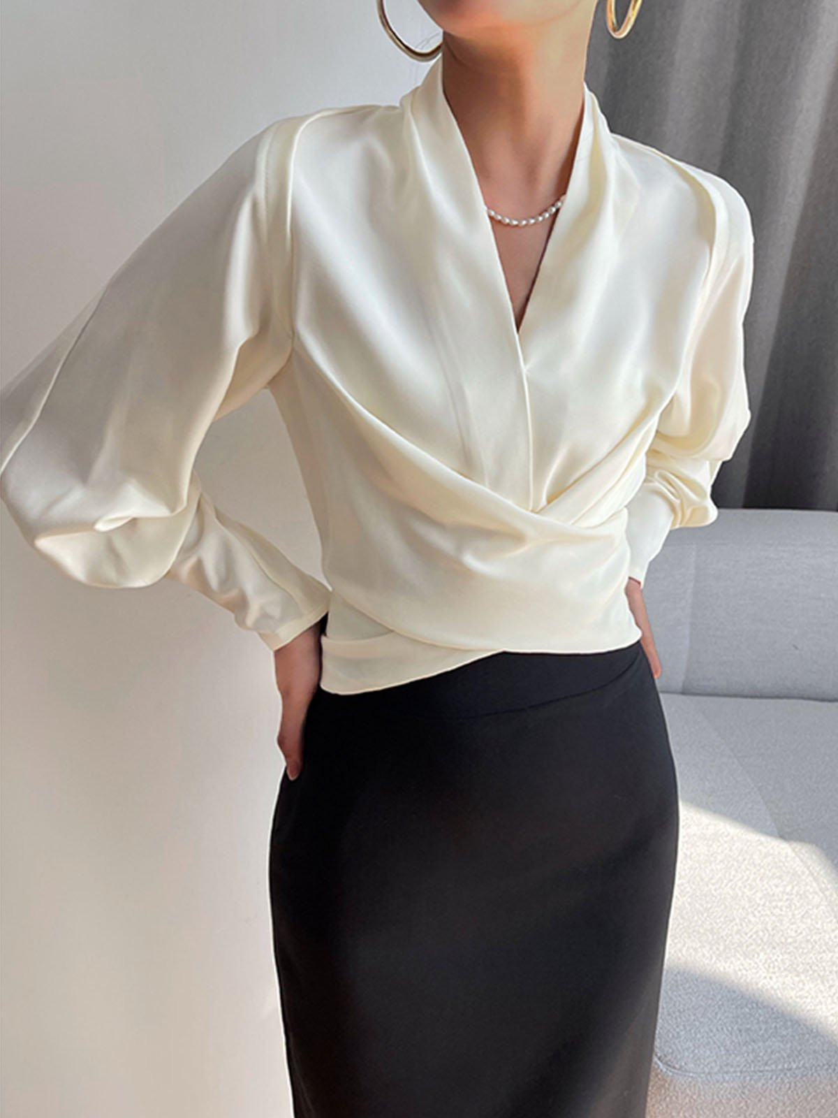 Plain V Neck Regular Fit Elegant Blouse | Stylewe