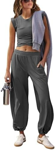 Springrain Womens Two Pieces Outfits Casual Lounge Sets Cropped Tops Sweatpants Tracksuit with Po... | Amazon (US)