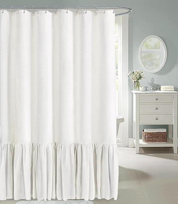 Awellife Farmhouse Shower Curtain Ruffle Linen Textured Boho Shower Curtain for Bathroom, White 7... | Amazon (US)