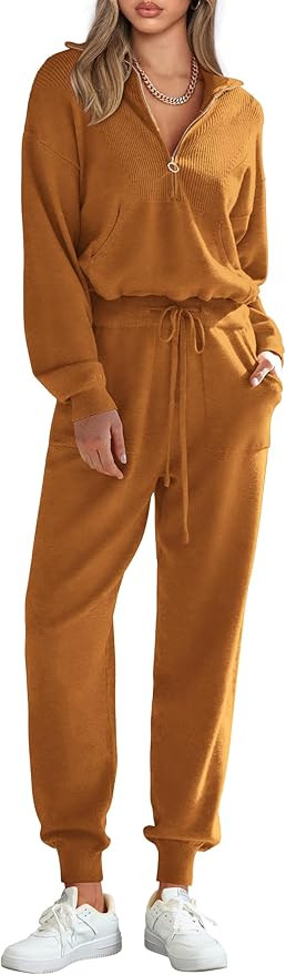 PRETTYGARDEN Women's 2 Piece Sweater Set Pullover Zip Up Sweatshirt Jogger Sweatpants Tracksuit C... | Amazon (US)