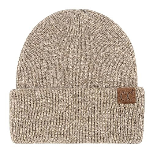 C.C Double Cuff Beanie for Women Unisex - Angora Stretchable Soft Warm Cuff Knit Winter Skully Hat (Taupe) | Amazon (US)