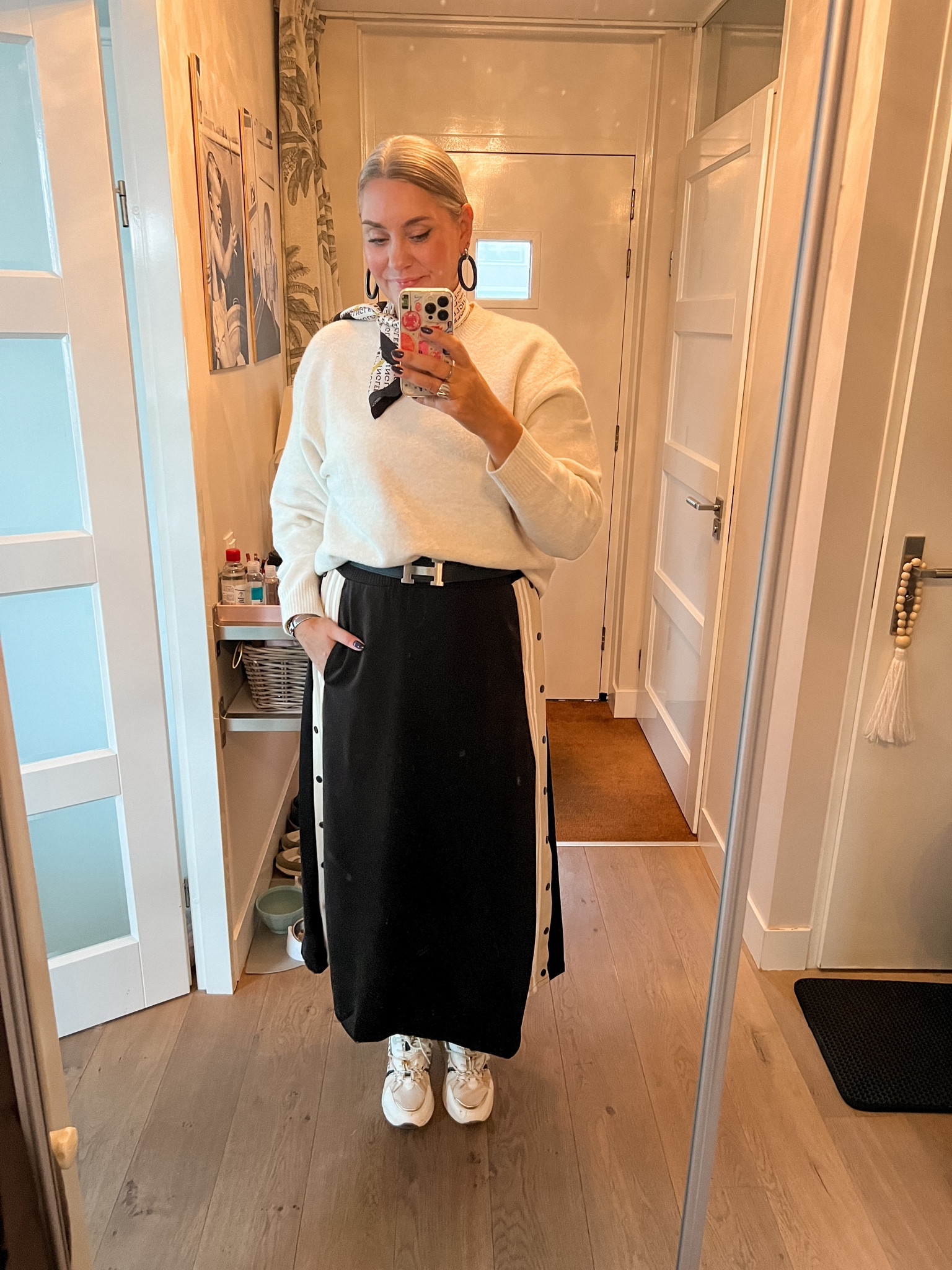 Ootd - Thursday. Soufflé knit beige sweater (xl) paired with a black midaxi skirt (Shoeby, current), chunky sneakers (Scapino).

#LTKnederlands #LTKautumn #LTKeurope