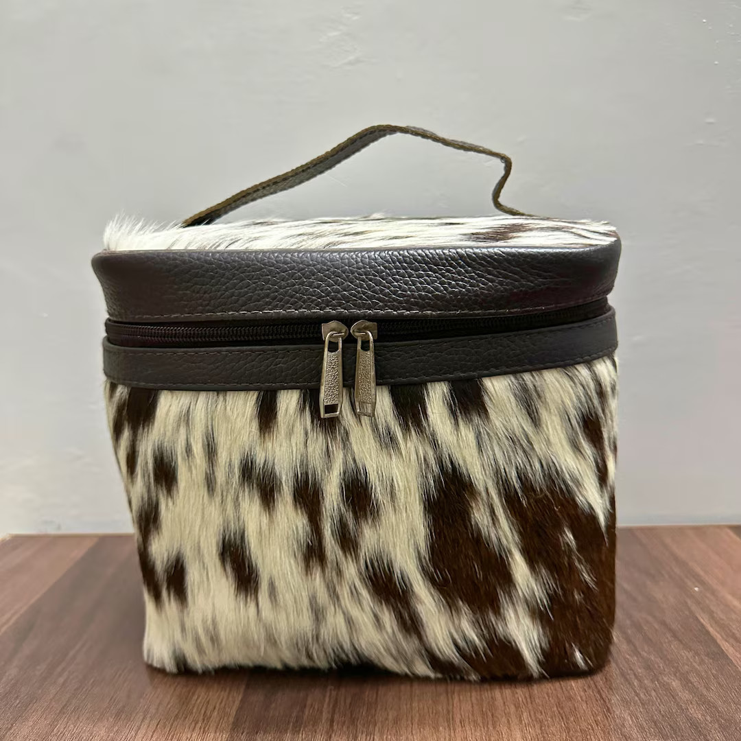 Handmade Cowhide Makeup Bag for Daily Use, Cowhide Leather Makeup Travel Bag | Bridesmaid Makeup ... | Etsy (US)