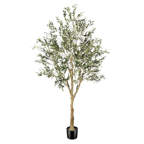 FEELEAD Faux Olive Tree 7ft - Realistic Artificial Olive Tree 7 Feet Indoor (84") - Tall Fake Potted Olive Silk Tree Artificial Indoor with Natural Wood Trunk for Home Office Decor | Amazon (US)