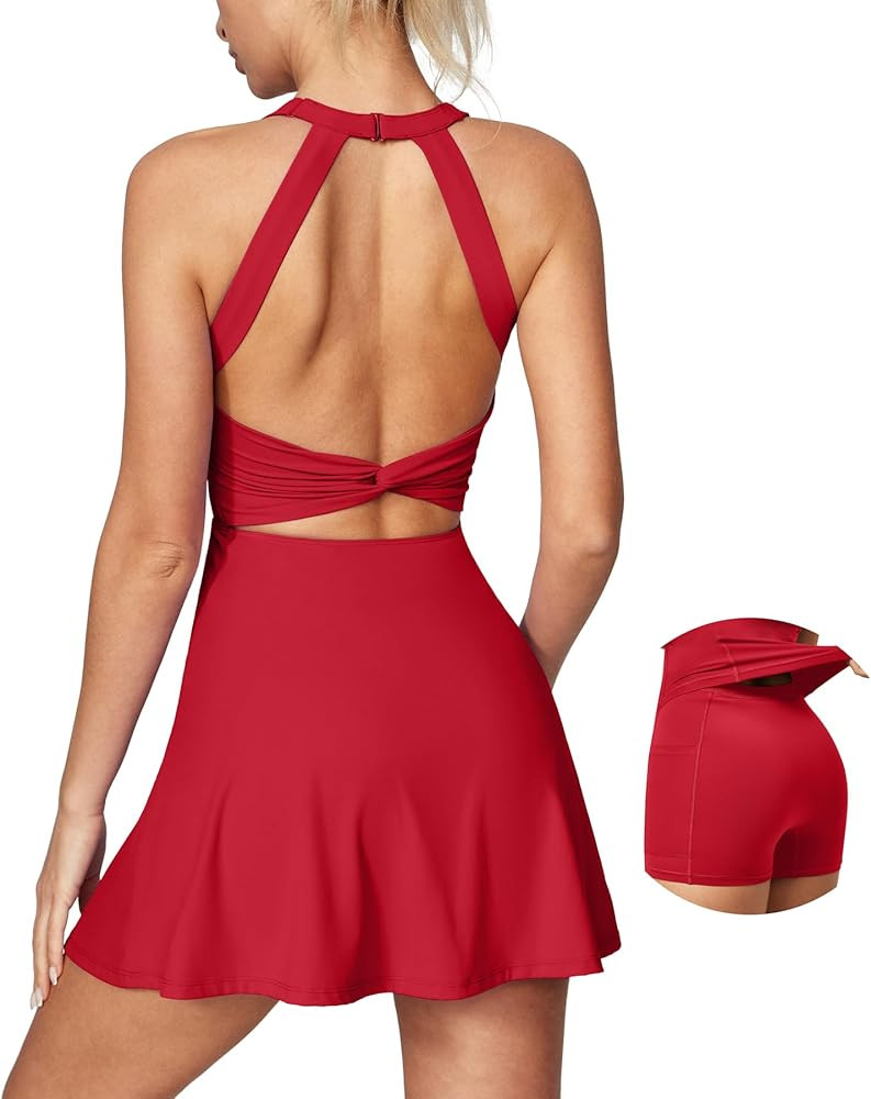 IUGA Tennis Dress with Built in Shorts & Bra Cut Out Twist Athletic Dress for Women Active Golf W... | Amazon (US)