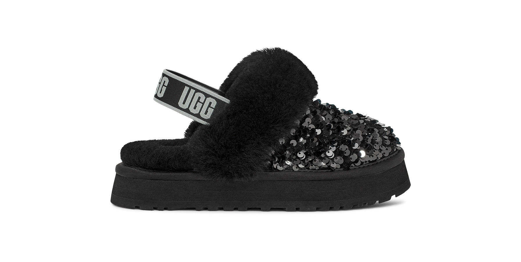 UGG Kids' Funkette Chunky Sequin Sheepskin Slippers in Black, Size 2 | UGG (US)
