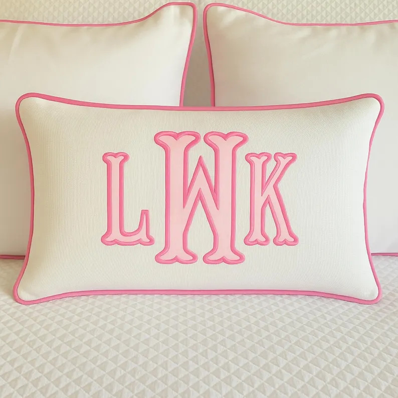 Personalized Linen Lumbar Pillow Cover: Appliqu\u00e9 Monogram - Etsy | Etsy (Global)