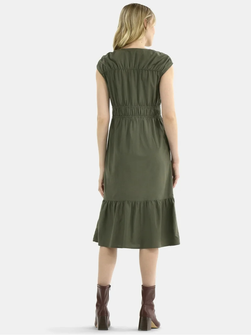Time and Tru Women's V-Neck Midi Dress, Sizes XS-XXXL | Walmart (US)