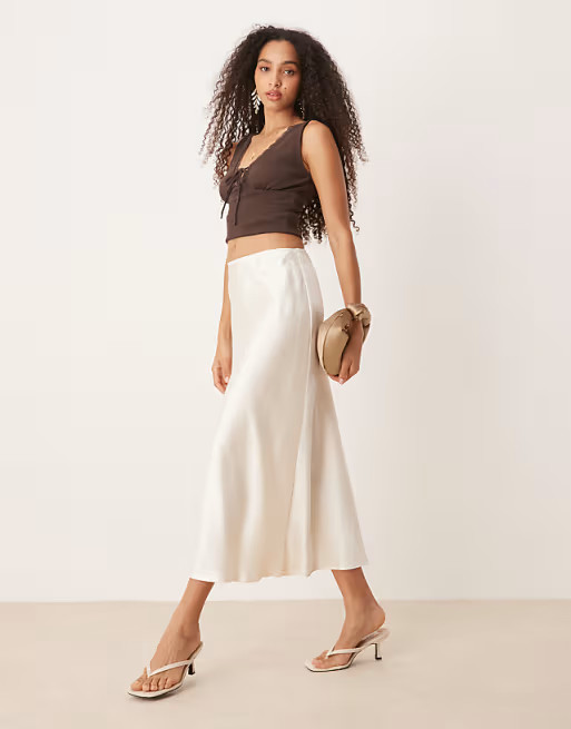 Mango satin midi skirt in white | ASOS (Global)