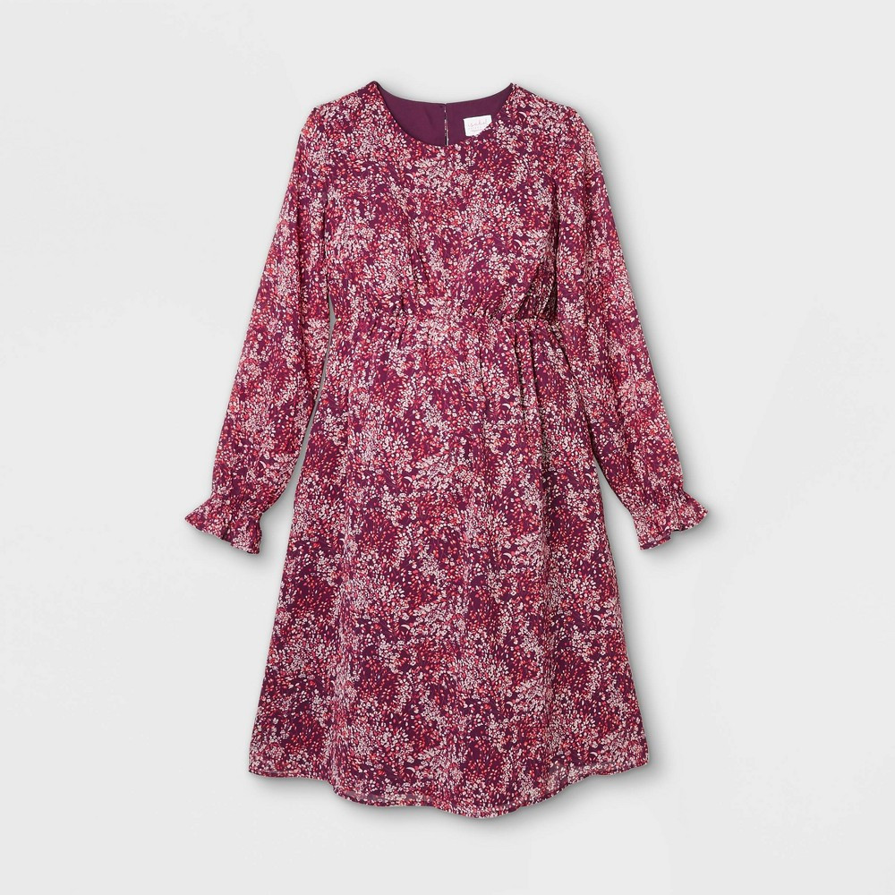 Floral Print Long Sleeve Maternity Dress - Isabel Maternity by Ingrid & Isabel Burgundy L, Red | Target
