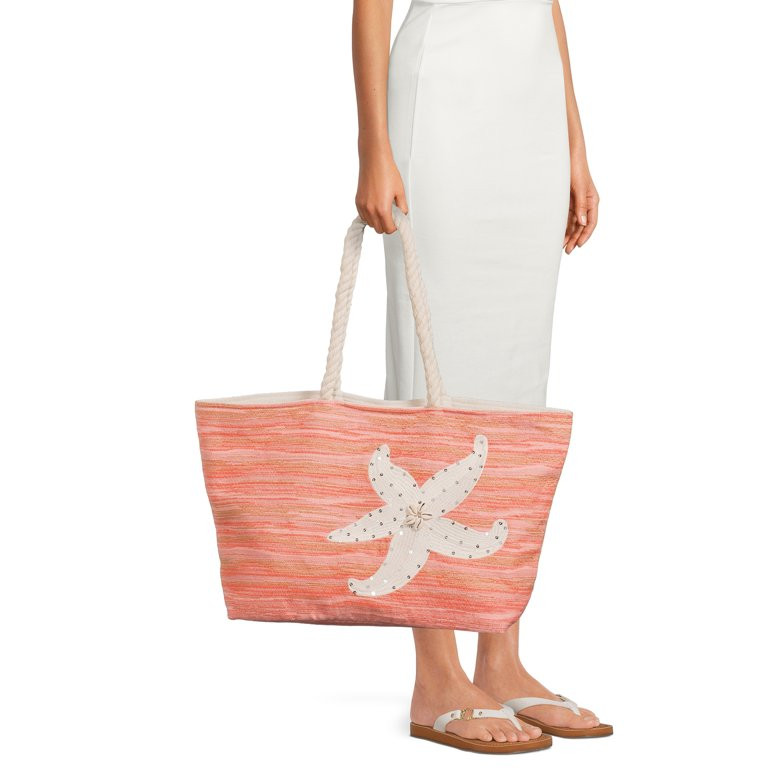 Time and Tru Women's Beach Tote with Rope Handles - Walmart.com | Walmart (US)