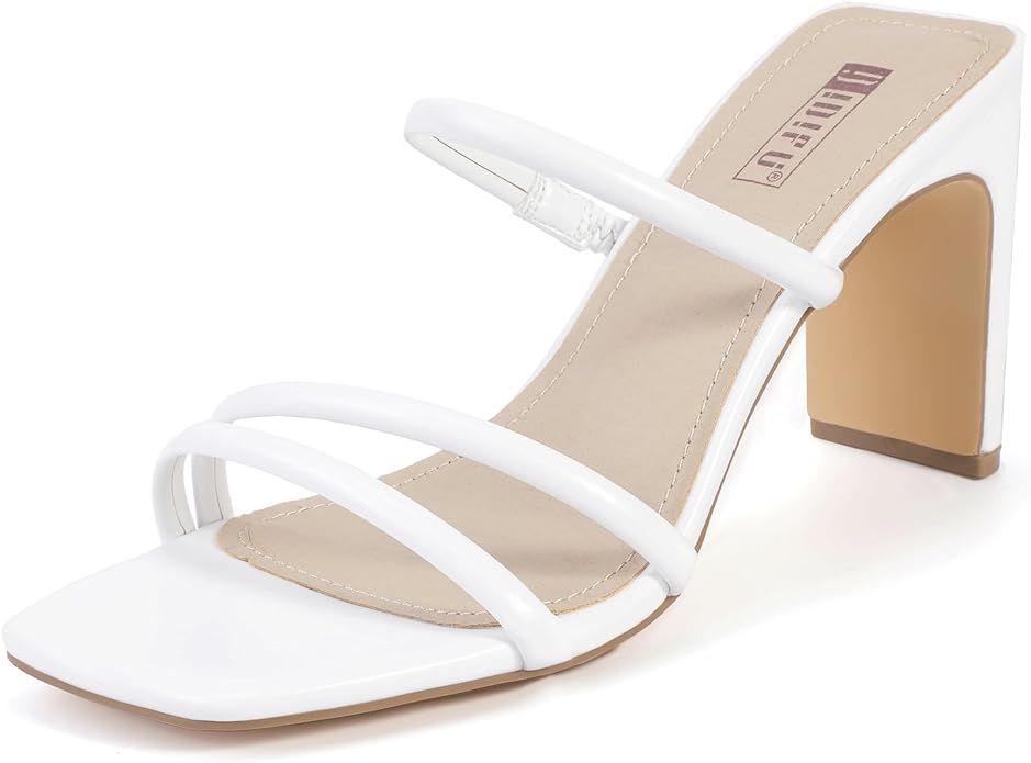 IDIFU IN3 High Heels Strappy Chunky Block Heels Square Toe Three Strap Slip On Heels Comfortable ... | Amazon (US)