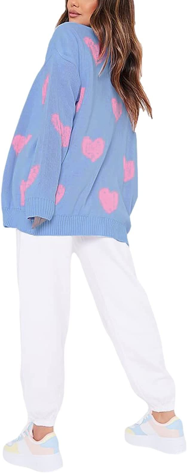 Women Valentines Day Heart Sweater Cardigan Long Sleeve Button Open Front Casual Loose Knit Sweat... | Amazon (US)