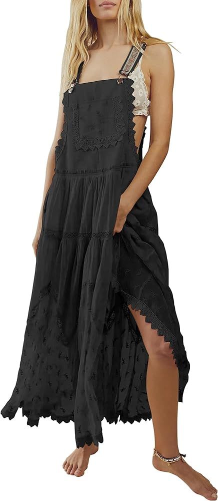 Gacaky Summer Dress for Women Casual Loose Boho Dress Adjustable Straps Bib Maxi Dress with Pocke... | Amazon (US)