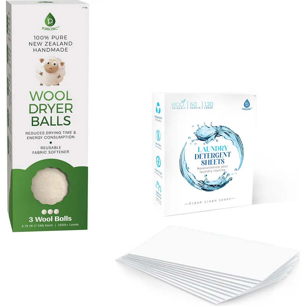 PURSONIC Detergent Sheets & New Zealand Wool Dryer Balls Set in White at Nordstrom | Nordstrom