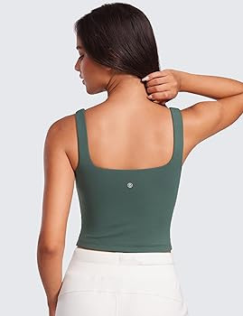CRZ YOGA Womens Butterluxe Double Lined Square Neck Tank Tops Sleeveless Workout Cropped Tight Sh... | Amazon (US)