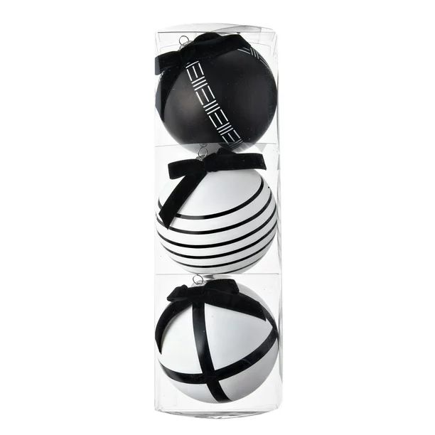 Holiday Time Black and White Stripe Christmas Tree Ornaments, 7.68", 3 Pack - Walmart.com | Walmart (US)