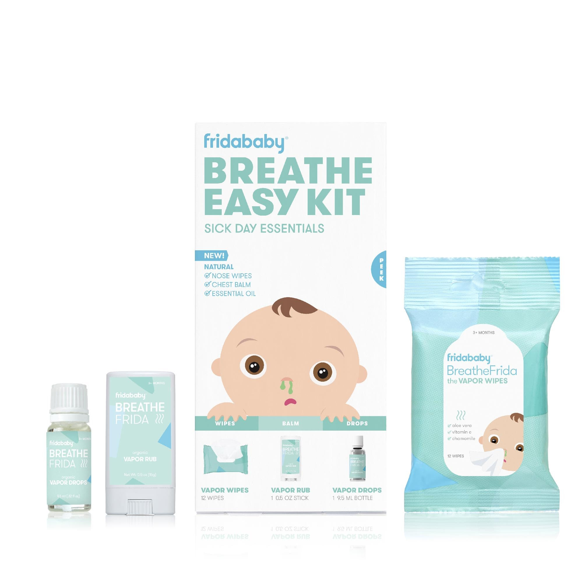 Frida Baby Breathe Easy Kit Sick Day Baby Essentials - 3pc Set Includes Vapor Wipes, Vapor Rub + ... | Amazon (US)