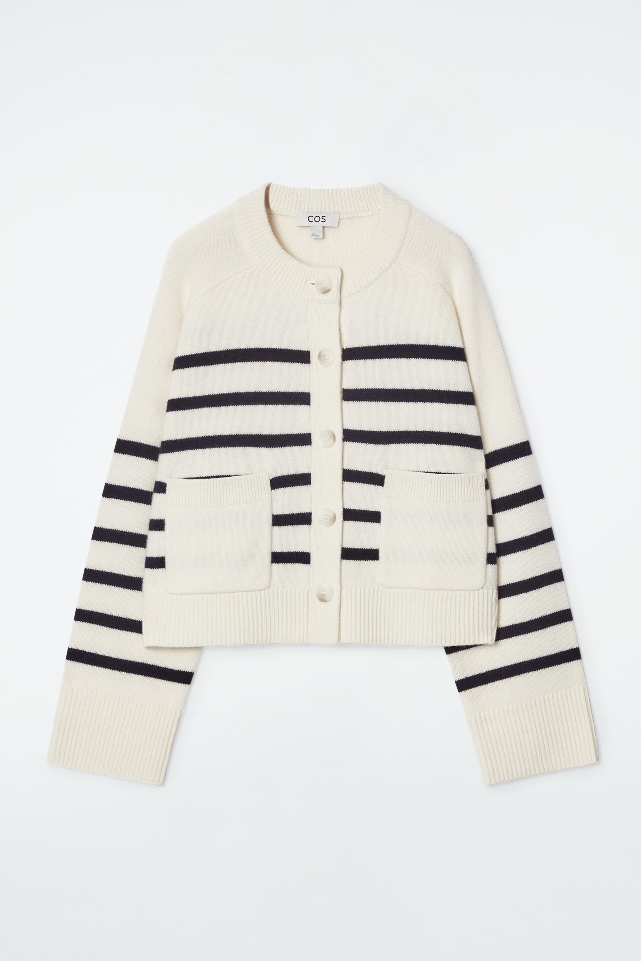 WOOL CREW-NECK CARDIGAN - WHITE / STRIPED | COS (AU)