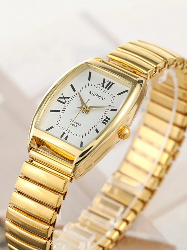 XAPWV 1pc Vintage Women's Elastic Band Fashion Barrel Shaped Minimalist & Elegant Quartz Watch | SHEIN