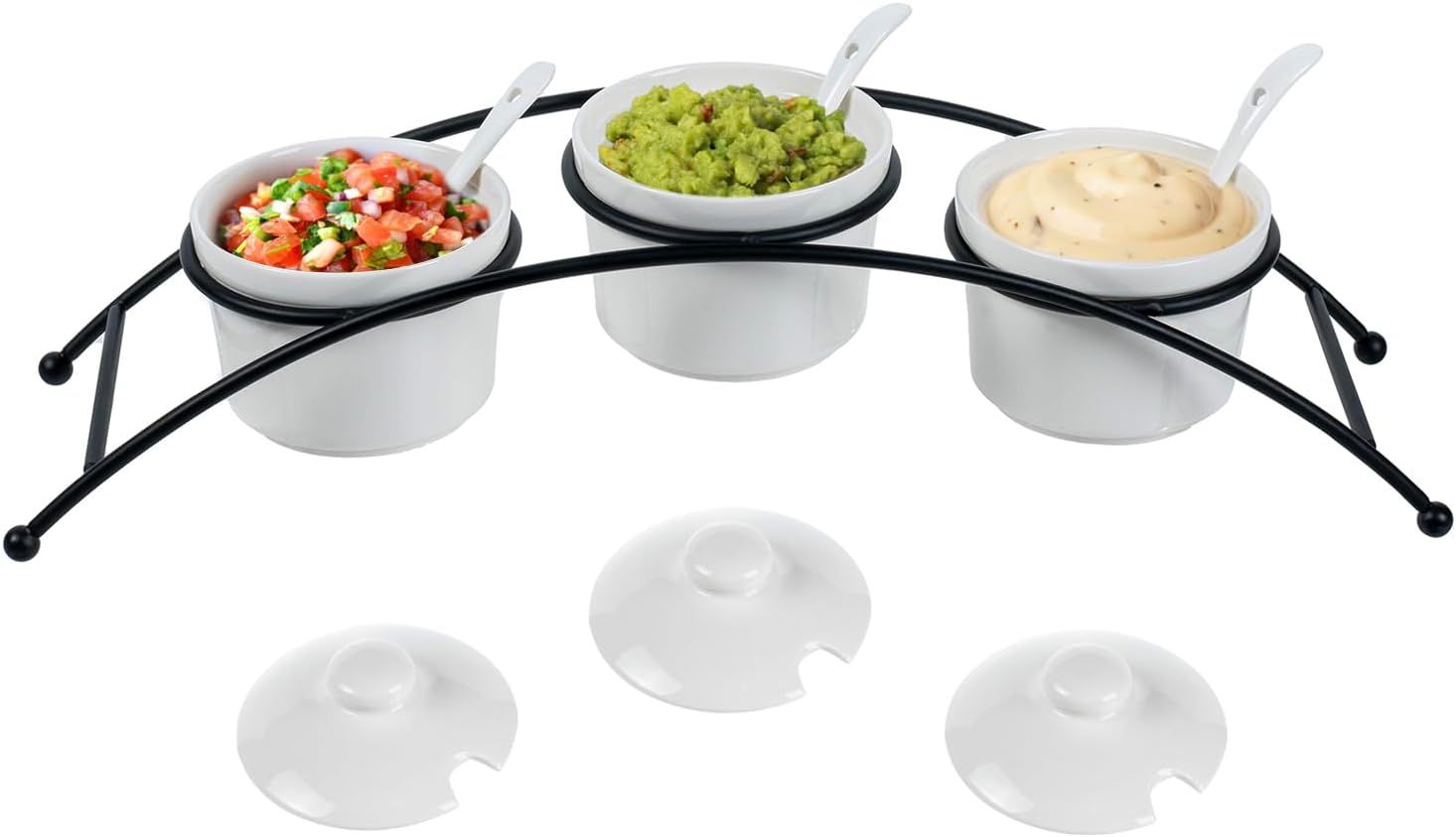 MyGift 10 Piece Condiment Pot Serving Set Includes Modern Matte Black Metal Wire Server Tray with... | Amazon (US)