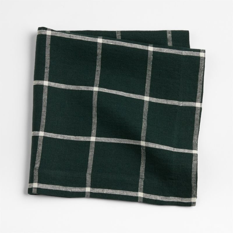 Marin Green Windowpane EUROPEAN FLAX -Certified Linen Napkin | Crate & Barrel | Crate & Barrel
