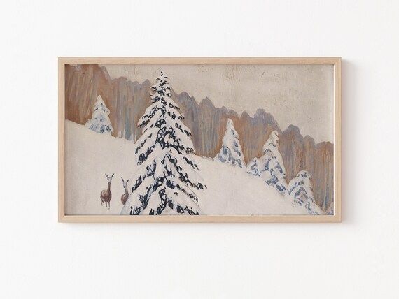 Frame TV Art File, Winter Landscape, Vintage Oil Painting, Deer, Snowy Landscape, Neutral Winter,... | Etsy (US)