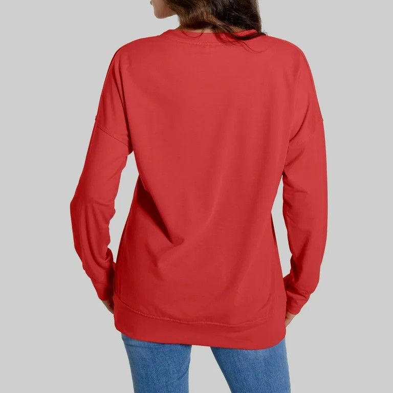 Women’S Sweatshirt Womens Long Sleeve Sweatshirt Womens Pullover Red Sweatshirt Fall Clothing A... | Walmart (US)