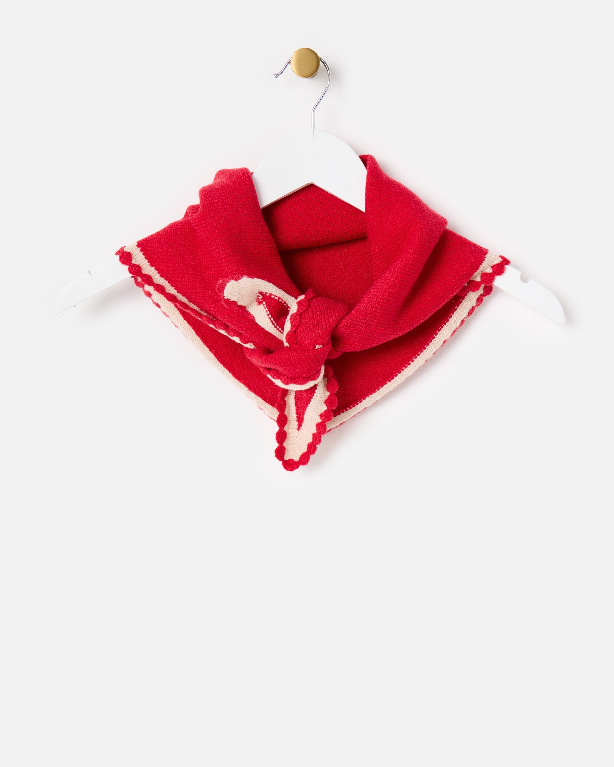 Red & Cream Scalloped Edge Knitted Triangle Scarf | Oliver Bonas | Oliver Bonas (Global)